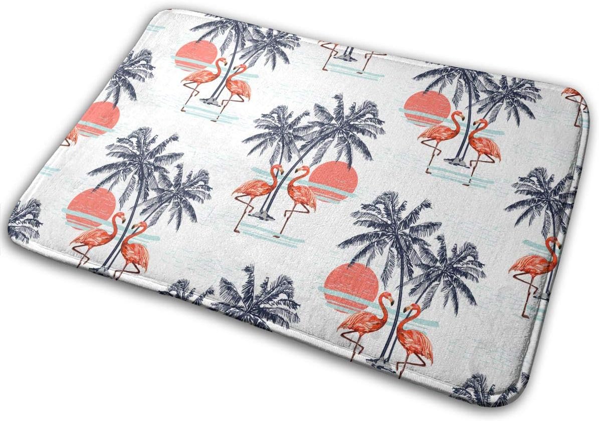 Flamingo And Palm Tree Bath Mat Absorbs Mud Front Door Mat Bathroom Rugs Carpet For Inside Outdoor 15 7 X 23 5 In Bath Rugs