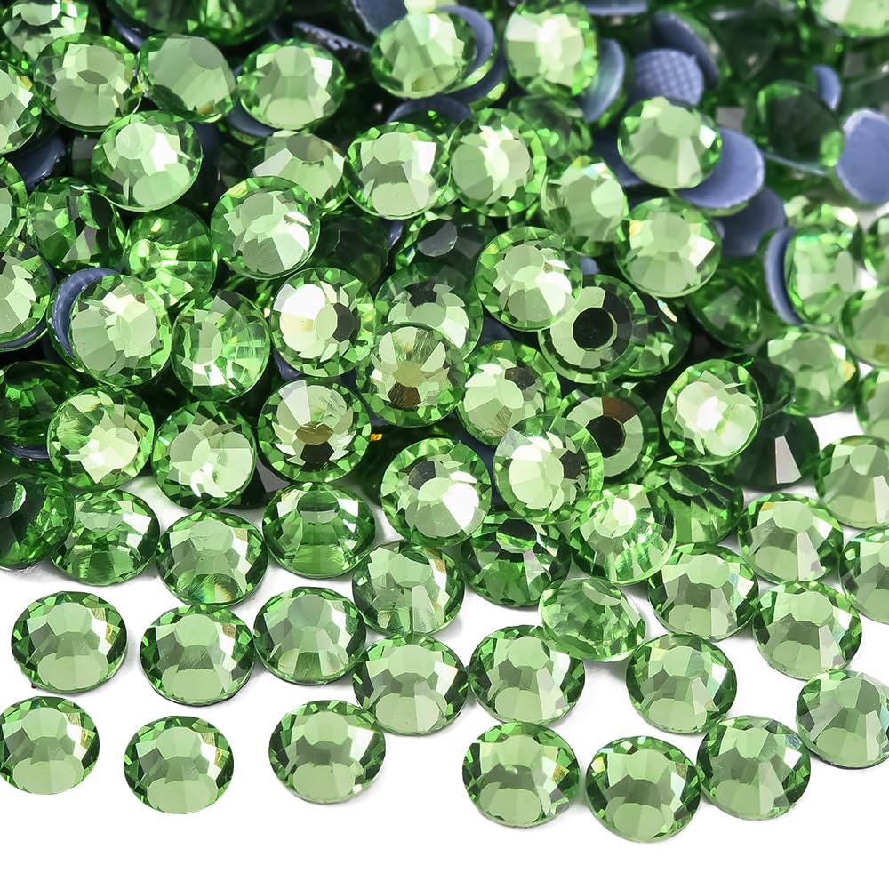 Blinginbox Hotfix Rhinestones, 1440 Pcs Crystal Hotfix Rhinestone Glass Rhinestones Round Crystal Gems Glass Stones for Clothes Shoes DIY Crafts Supplies(Lt.peridot-SS16)