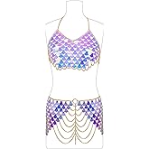 Connie Cloris Womens Sexy Body Chains Suit Two Piece Sequins Bikini Beach Club Body Jewelry