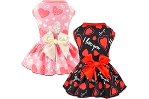 Vehomy 2-Pack Valentine's Day Dog Cat Dress Love Heart Dog Dresses Puppy Valentines Day Skirt Dog Pet Valentines Day Costume Outfit Apparel Clothes for Small Medium Dogs Cats M