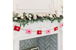 DAZONGE Retro Valentines Day Decor, Felt Envelope Wood Bead Valentines Garland Banner, Valentine’s Day Banner for Wedding, Anniversary Decor