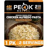 Peak Refuel Chicken Alfredo Freeze-Dried Meal, 48g Protein, 2 Servings | 48g protein, 100% real meat, Non-GMO ingredients, No fillers, Freeze-dried, Just add water, 2 servings, Backpacking meal
