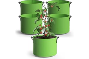 POROLIR 5-Pack Grow Bags 10 Gallon Thickened Plant Grow Bags Multi-Purpose Nonwoven Fabric Pots with Durable Handles, Outdoor Garden Plant Pots for Fruits Vegetables Flowers Herb Bonsai Plants, Green