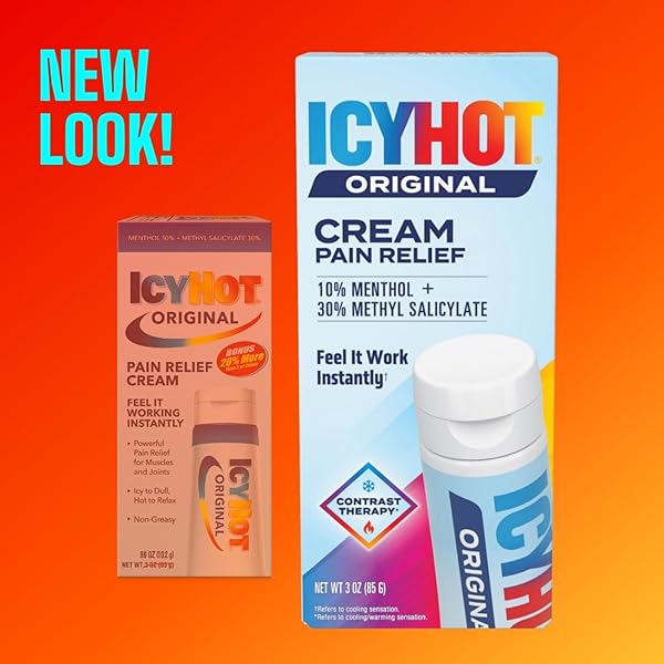 ICY HOT ORIGINAL PAIN RELIEF CREAM, FAST-ACTING PAIN RELIEF WITH MENTHOL 10% AND METHYL SALICYLATE 30%, ICE AND HEAT CONTRAST THERAPY FOR BACKACHES, JOINTS, MUSCLE STRAINS AND ARTHRITIS, 3 OZ