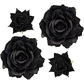 Topbuti Rose Hair Clip Flower Hairpin Brooch Floral Clips, 4 Pcs Fabric Rose Flowers Hair Clips Mexican Hair Flowers Pin up Headpieces for Woman Girl Wedding Party Mother's Day (Black)