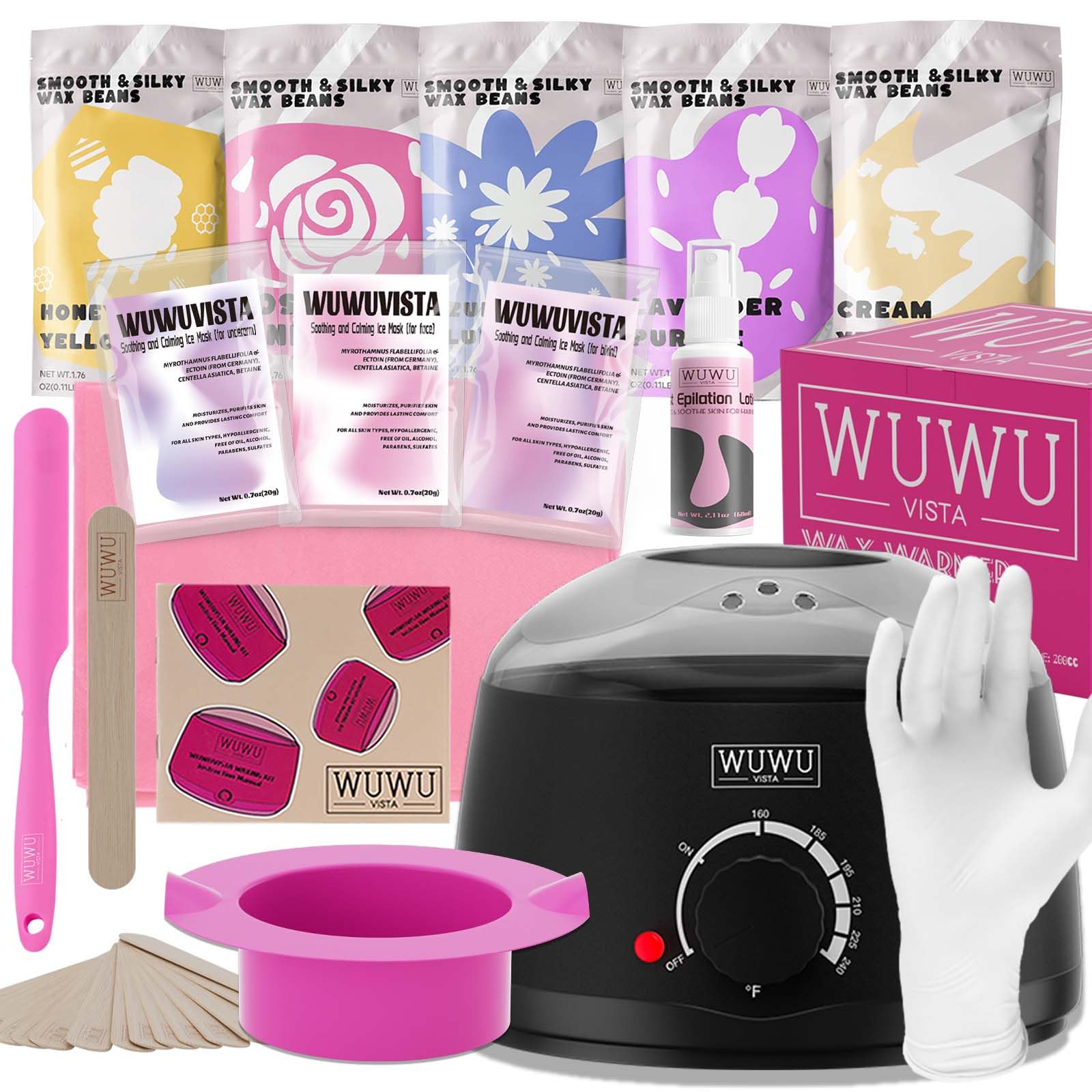 Waxing Kit, WUWUVISTA Hair Removal Hard Wax Kit with Wax Melt Warmer & Waxing Beads for Women & Men - Professional at home Wax Pot for Face/Brazilian/Full Body/Bikini/Sensitive Skin(Black, 35 items)