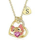 C-leen Axolotl Necklaces Gifts for Girls, 14K Gold Plated CZ Heart Initial Pendant Axolotl Necklaces Birthday Gifts for Girls Teens Jewelry