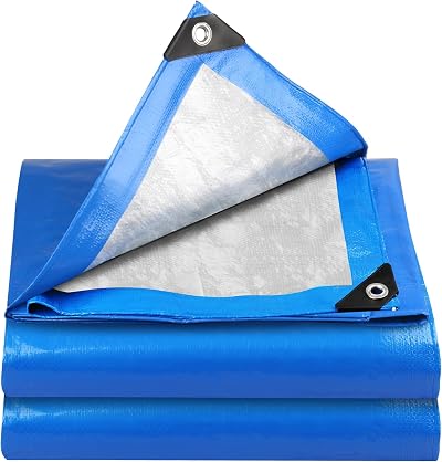 YIJUHOU 2m x 3m Heavy Duty Waterproof Tarpaulin 115 GSM Blue for Furniture