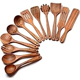 12 Pack Wooden Spoons for Cooking - Natural Teak Kitchen Utensils Set with Spatulas