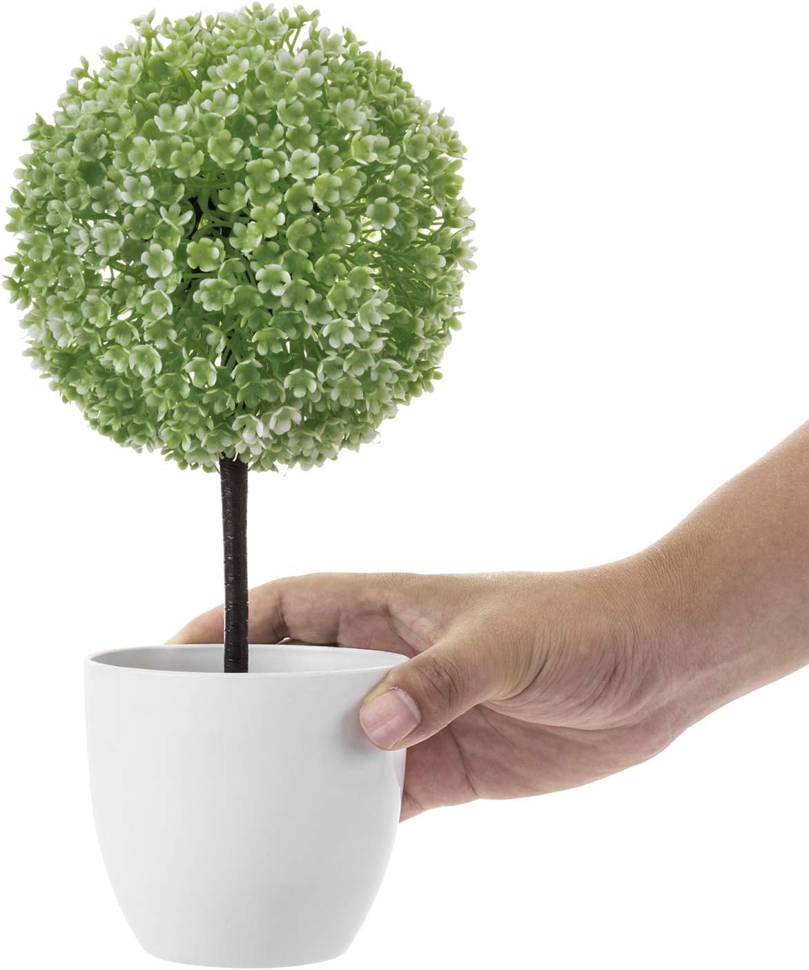 MyGift 10 inch Artificial Faux Tabletop Topiary Trees w/White Planter Pots, Set of 2 -