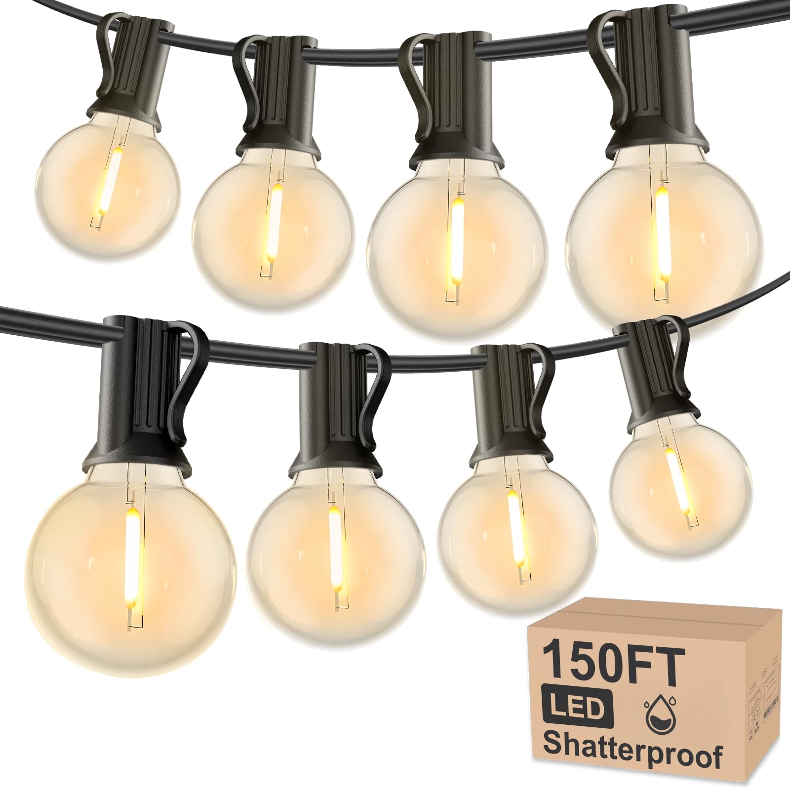 RTTY Outdoor String Lights 150 FT Globe LED Patio Lights with G40 Plastic Bulbs,Waterproof Shatterproof Dimmable Connectable Hanging for Backyard Porch Balcony Party Cafe Deck Decor Image RTTY Outdoor String Lights 150 FT Globe LED Patio Lights with G40 Plastic Bulbs,Waterproof Shatterproof Dimmable Connectable Hanging for Backyard Porch Balcony Party Cafe Deck Decor Image
