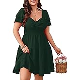 SCOMCHIC Women's Plus Size Summer Dresses Short Sleeve Sweetheart Neckline A Line Cocktail Boho Cute Mini Short Dress
