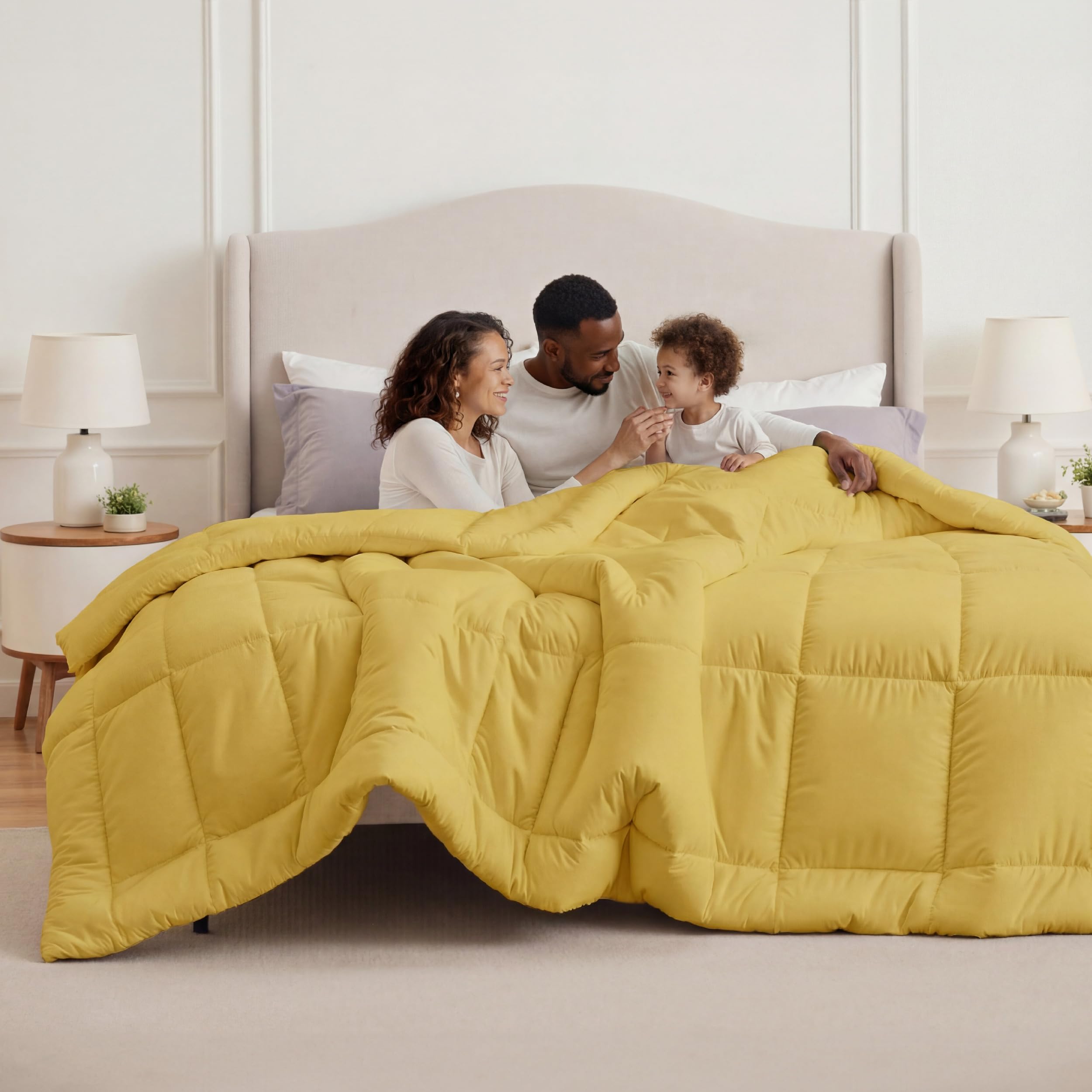 Bedsure Comforter Duvet Insert - Quilted Comforters Oversized King Size, All Season Duvet, GentleSoft Down Alternative Bedding, with 8 Tabs, Gifts for Women, Mustard Yellow, Oversized King 116x98 Image