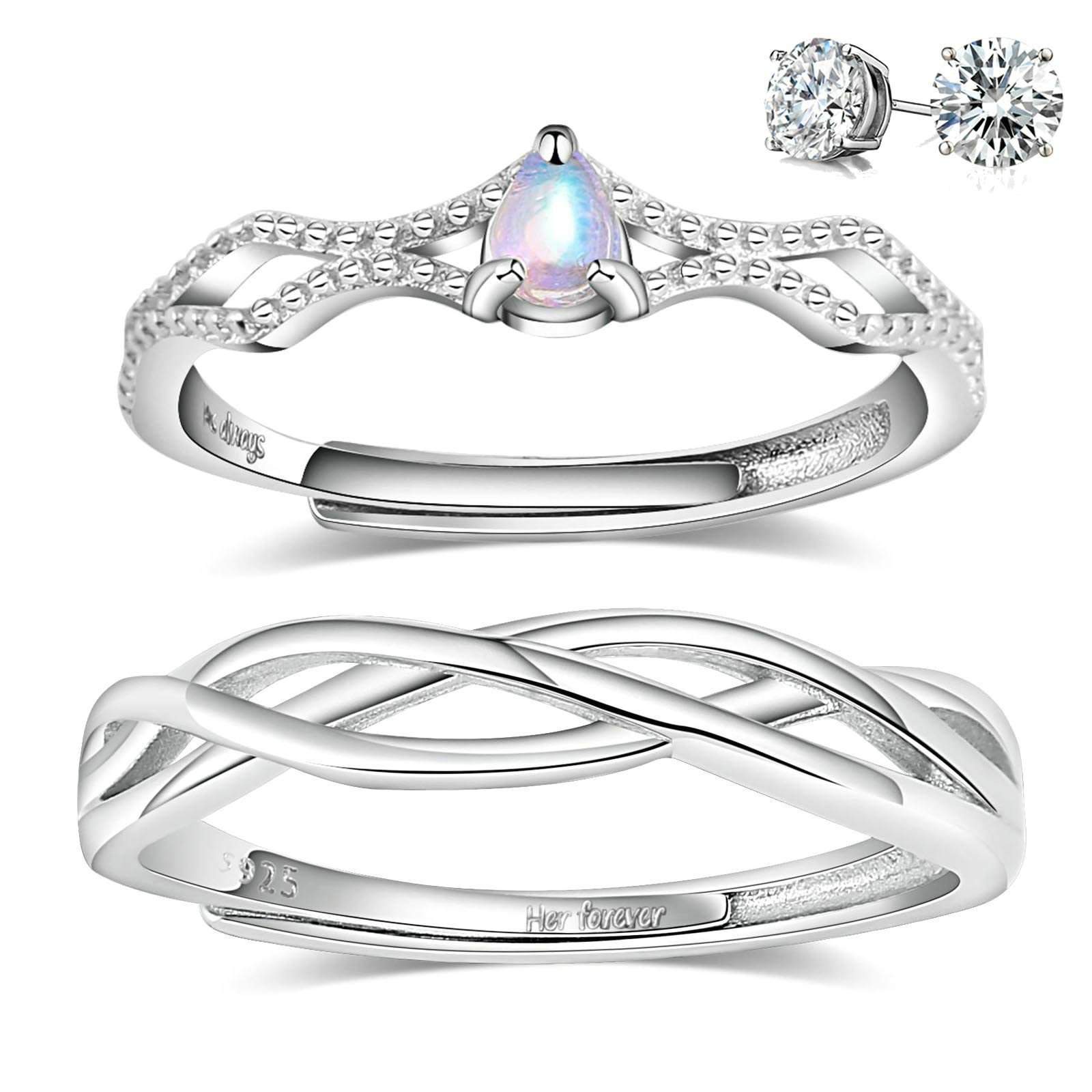 Aeici Engagement Rings, Matching Rings Cubic Zirconia 925 Sterling Silver Personalised Wedding Rings for Couple