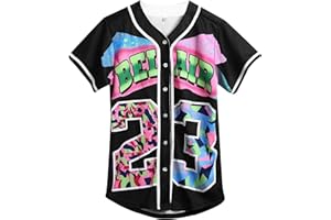 Amzdest 90s Clothing for Women,Unisex Hip Hop Outfit for Party,Bel Air Baseball Jersey,Short Sleeve Button Down Shirt