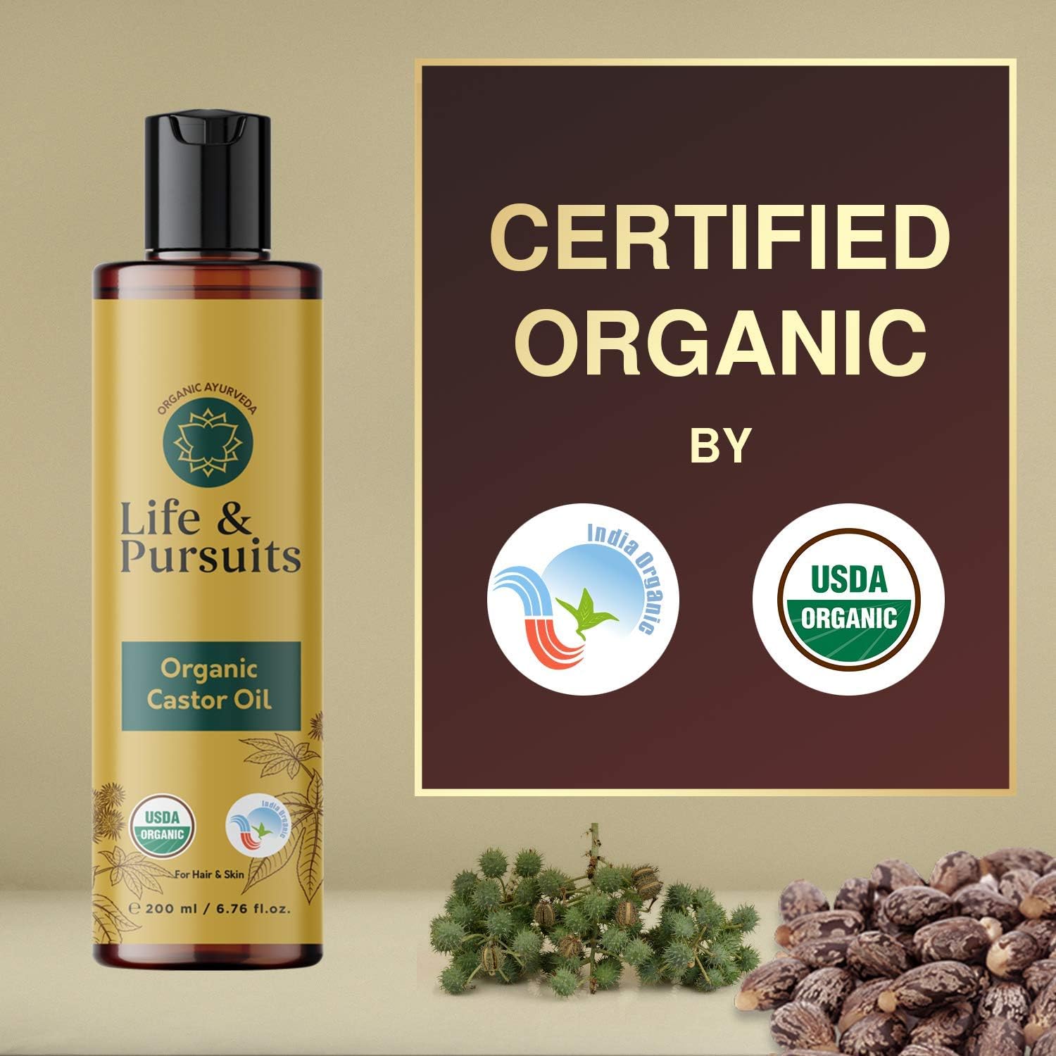 Life & Pursuits Organic Castor Oil (6.8 Fl Oz), 100% Pure, Cold-pressed, Hexane Free, Pale Yellow, 200 ml (Pack of 1) - Image 4