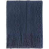 BOURINA Navy Throw Blanket 50x60 Inches Throw Textured Solid Soft Sofa Throw Couch Cover Knitted Decorative Blanket