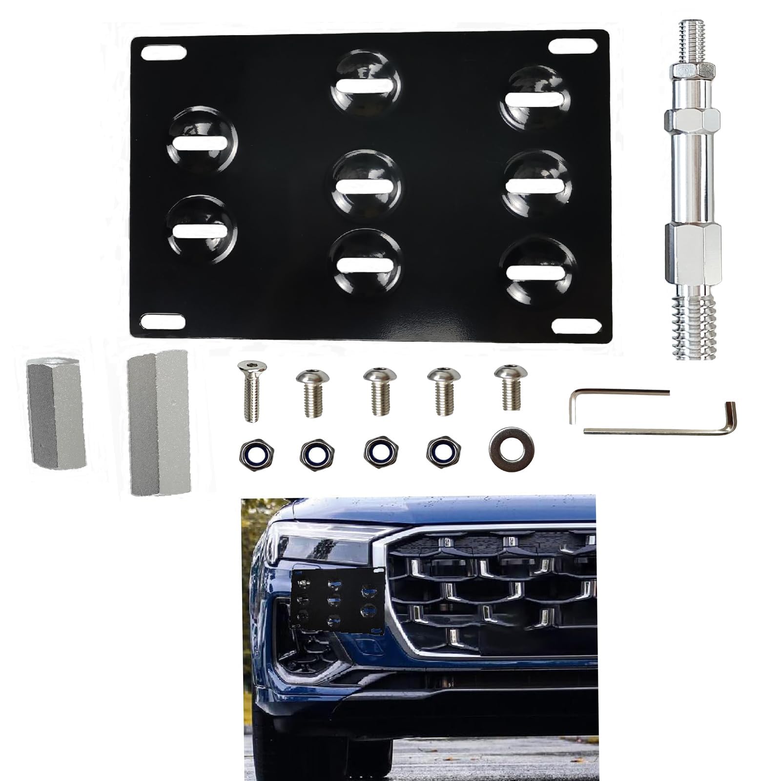 Photo 1 of 1 Pcs Front Bumper Tow Hook License Plate Mounting Bracket Holder Relocator for Audi A4 S4 2008-2016 (B8 ONLY) for A5 S5 RS5(2008-2015) for A7 S7 RS7(2013-2015)