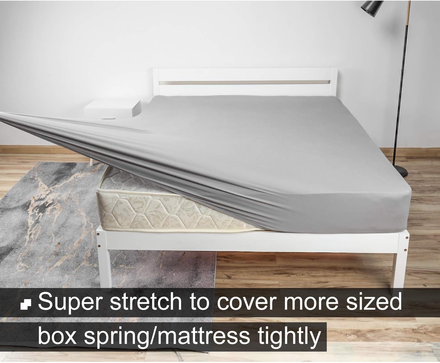 Queen Fitted Sheet Only - Stretch Jersey Knit & Non-Slip, Snug Fit for Queen, Queen XL or RV/Camper Short Queen Sized Mattress or Box Spring (Deep: 5" to 16") - Light Gray: Home & Kitchen