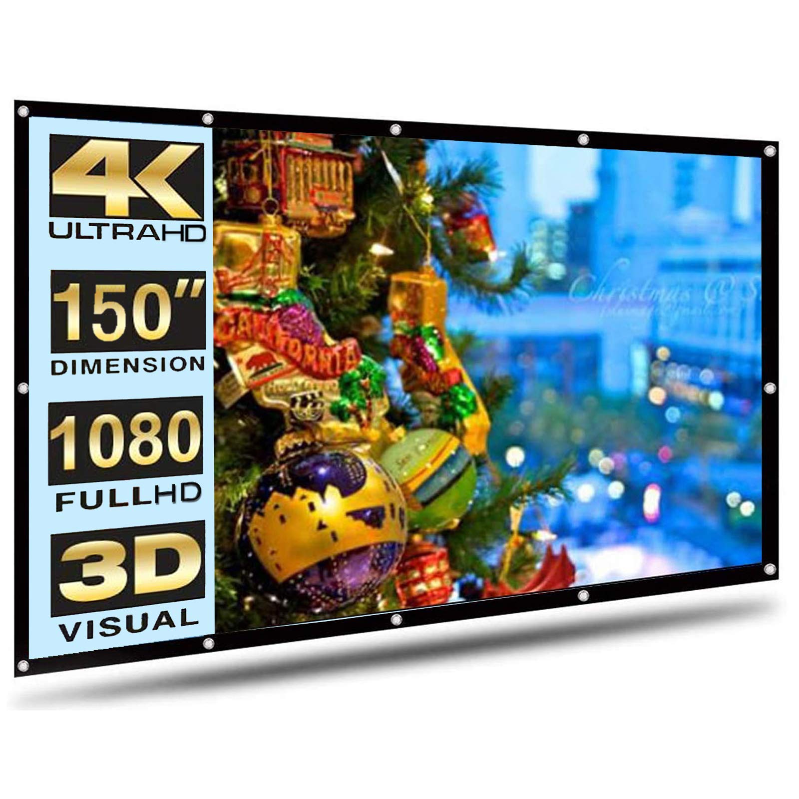 Projector Screen 150 Inch Portable Projector Screen 16:9 HD White Mounted Foldable Home Theater for 