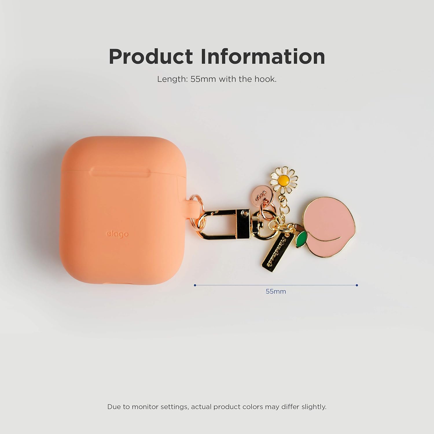 elago AirPods Keyring [PEACH] - Charm for AirPods, Handbag, Tote, Purse, Backpack, Bag, Car Key, Durable Keychain, Sturdy material, Cute Accessories for Women: Clothing