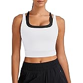 BMJL Womens Built in Bra Tank Tops Black Workout Scoop Neck Racerback Cropped Tops Camisole with Padded