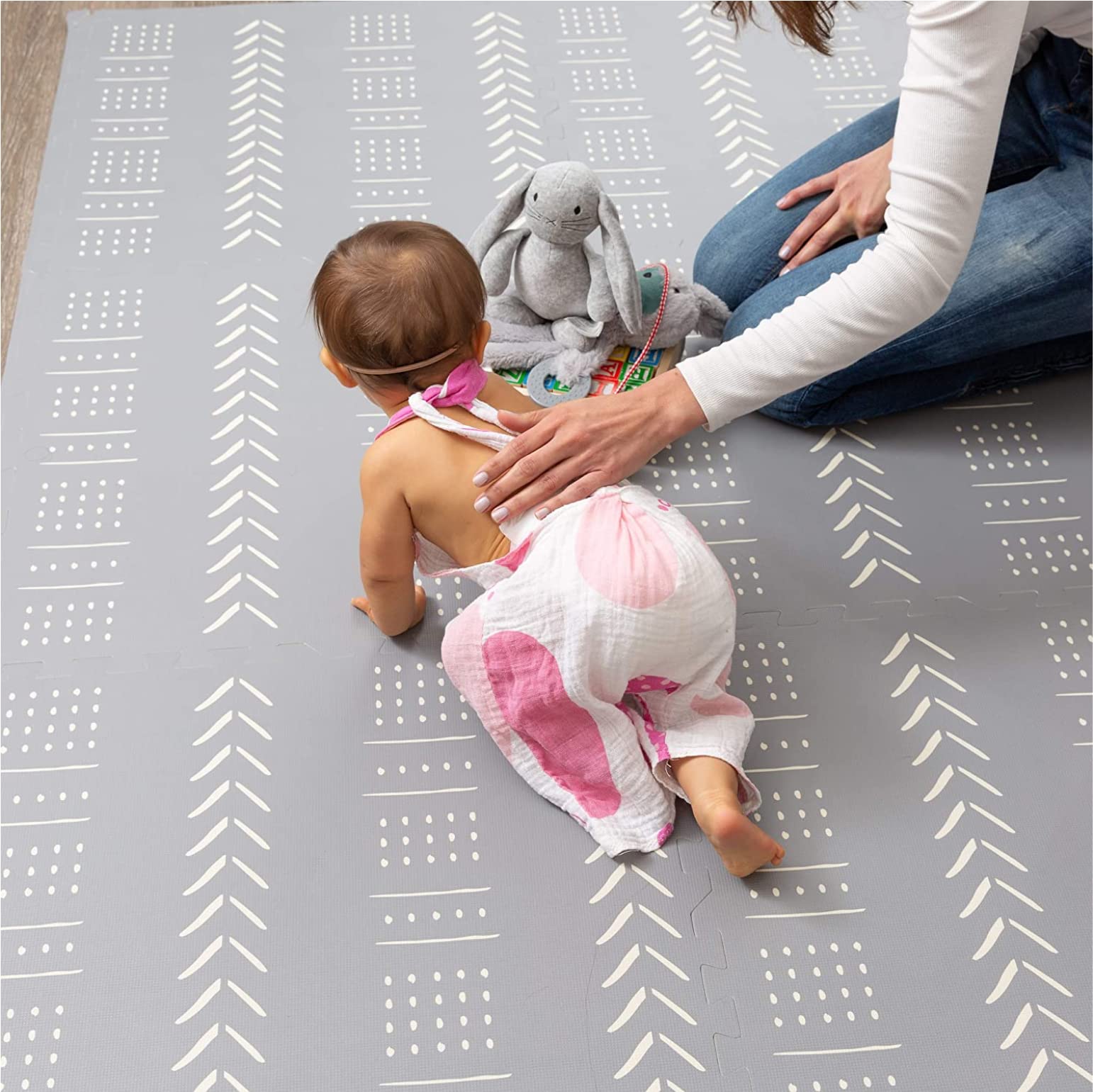 Childlike Behavior Baby Play Mat - 72x48-Inch Tummy Time Mat - 6-Piece Interlocking Foam Floor Tiles for Toddlers - Soft Waterproof for Floor Play and Crawling - Grey