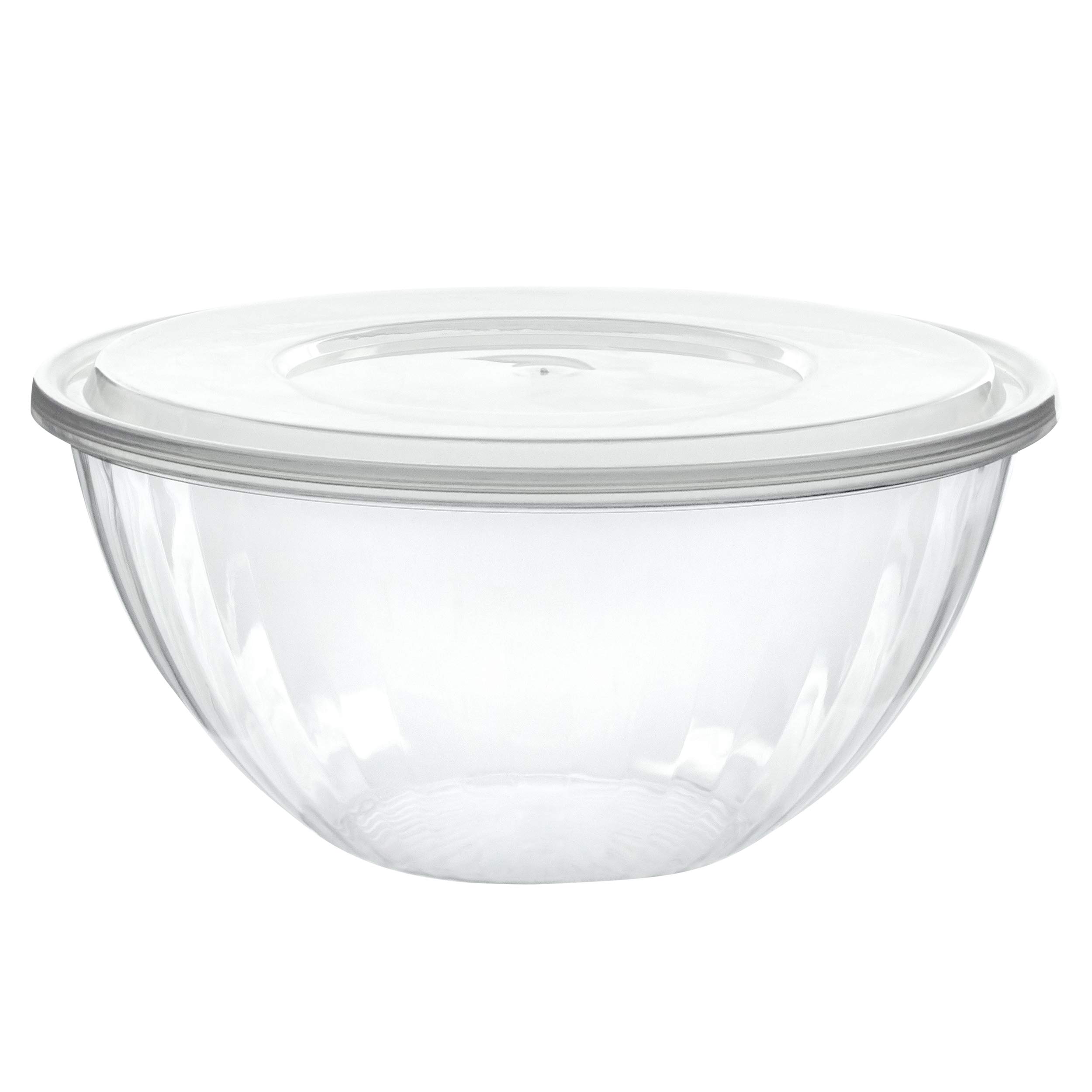 Photo 1 of PLASTICPRO Disposable 96 Ounce Round Crystal Clear Plastic Serving Bowl With Lid - Party Snack or Salad Container, Chip and Candy Dish - Pack of 4