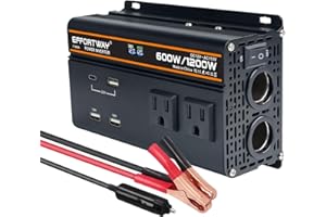 EFFORTWAY 600 watt Power Inverter for Vehicles 12V to 110V/120V Converter 1200 watt Peak with 2 AC Out, 3 USB, Type-C Charger, and Cigarette Lighter Ports for Smartphones Laptops Tablets