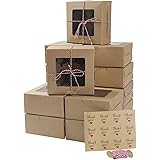 ST.LORIAN 15 Packs Bakery Cupcake Boxes with Window and Inserts 4 Holders,Twine and Stickers,6x6x3 Inch Food Grade Kraft Cook
