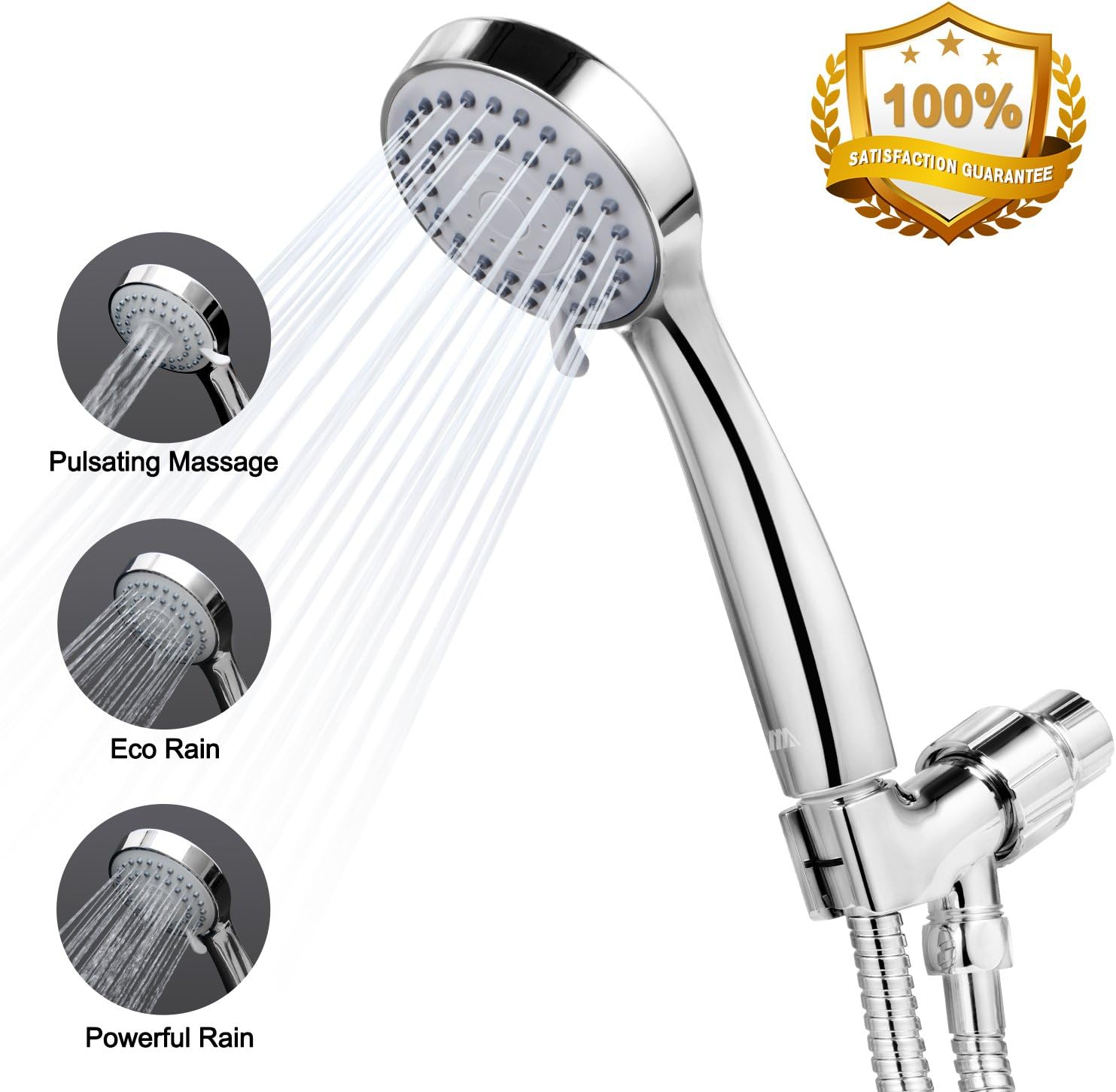 Benewell Handheld High Pressure Shower Head with Hose, Bracket and Teflon Tape - Easy Installation Rainfall Hand Held Showerhead & Adjustable Mount, Best for Massage,Spa
