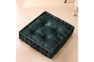 RuzRhyth Square Floor Pillows, Large Floor Cushion for Adults Kids, Meditation Floor Pillow Seating Cushion with Shredded Memory Foam and Silk Wadding, 20"x20"x5" Dark Green