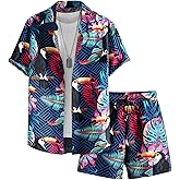EISHOPEER Men's Flower Button Down Hawaiian Sets Casual Short Sleeve Shirt and Shorts Outfits