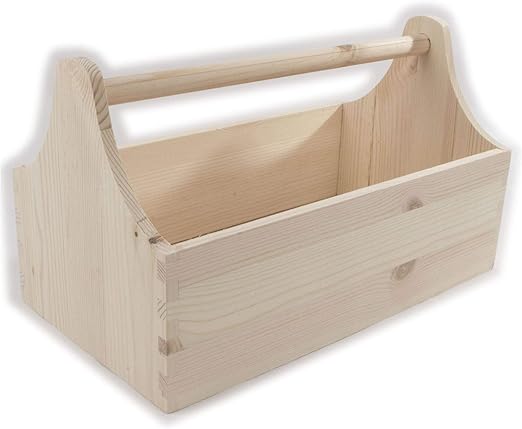 Caja de herramientas de madera sin pintar, 34 x 18 x 20 cm, organizador de almacenamiento