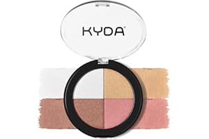 KYDA 4 Colors Highlighting Eye & Cheek Palette, 4-in-1 Glow Makeup Palette - Bronzer, Highlighter, Blush and Shadow, Radiance