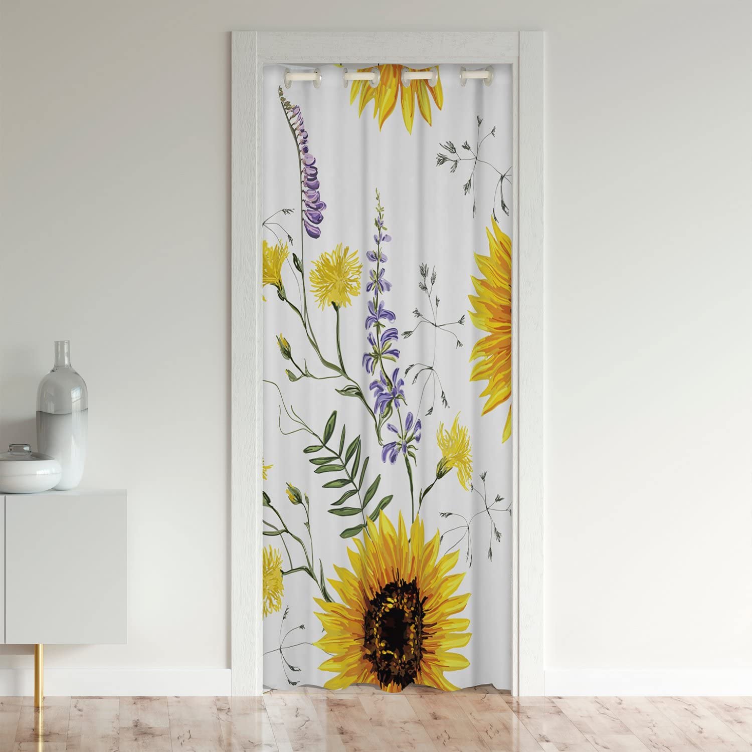 Sunflower Blackout Curtains Window Floral Treatments Doorway Curtain Room Darkening Yellow Flowers Pattern Thermal Insulated Blackout Curtains Botanical for Doors with Windows 106x203cm 1 Panel — image 1