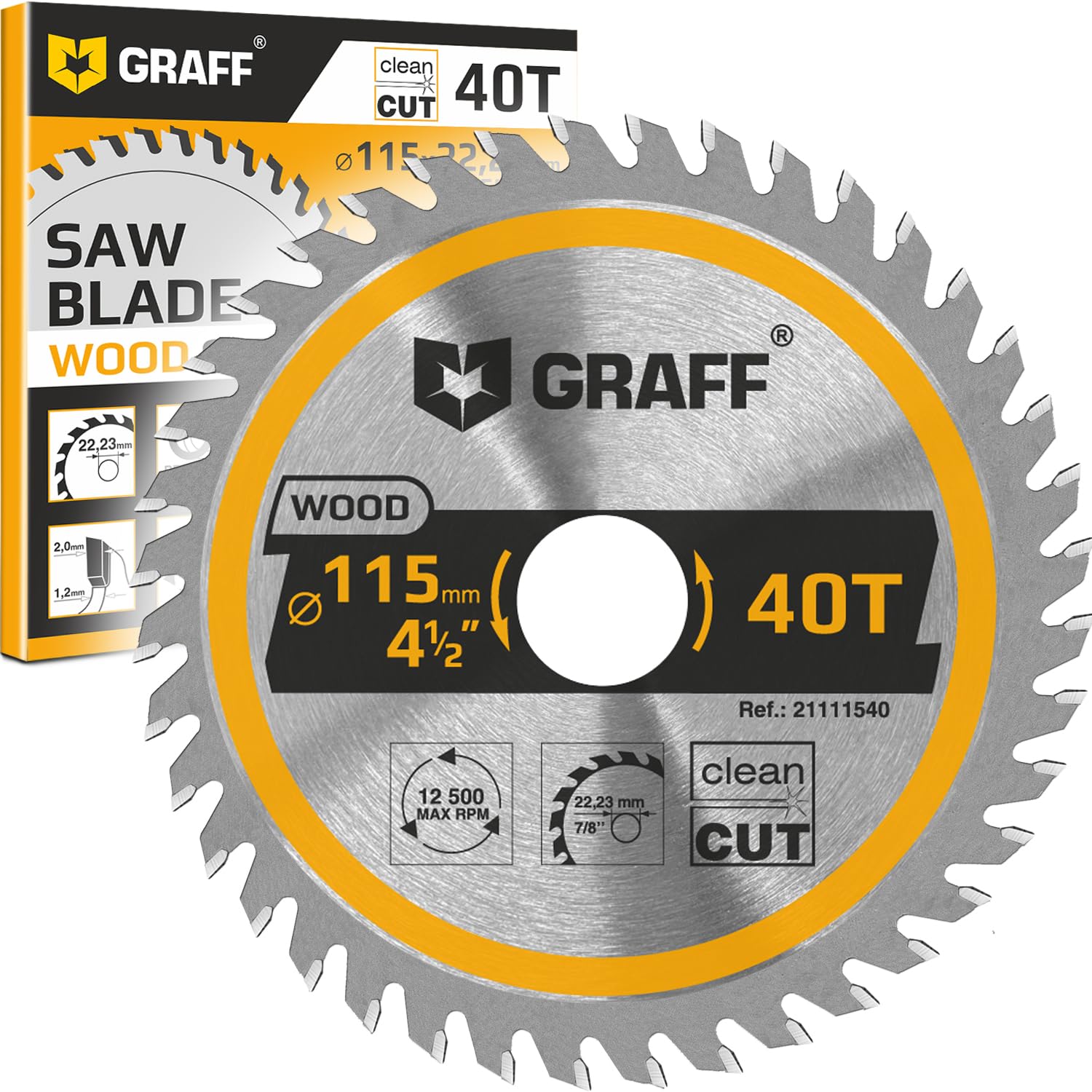 Photo 1 of 4-1/2 Inch Angle Grinder Circular Saw Blade for Wood, Plywood, Laminate, Drywall, Plastic – 40-Teeth Wood Cutting Disc with 7/8 Inch Arbor from GRAFF