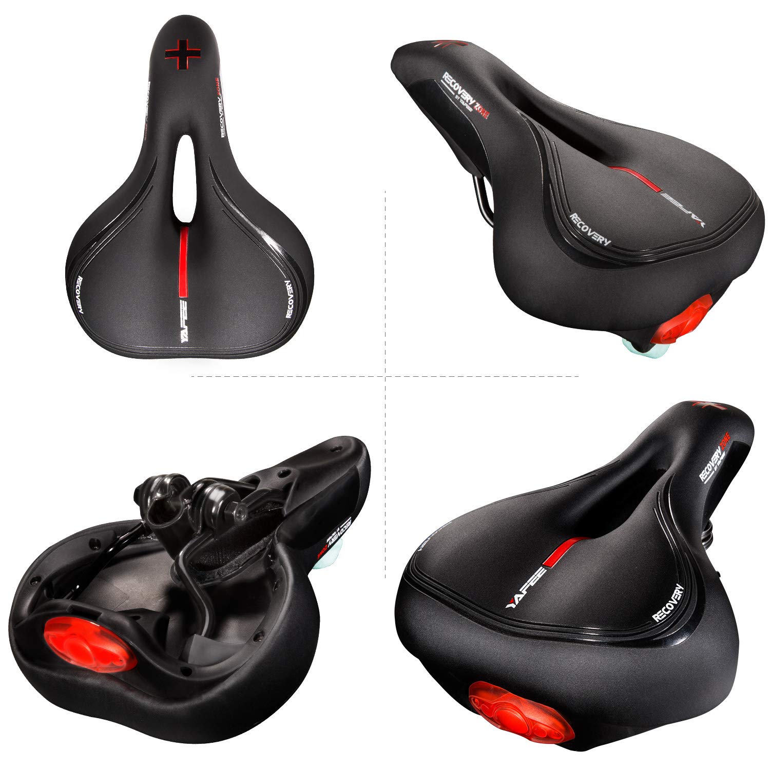 SHINYEVER Fahrradsattel PU Leder mit Rücklicht Ergonomisches Hohl Design Fahrradsitz Wasserdichter Atmungsaktiver Tourensattel mit Kloben Unisex