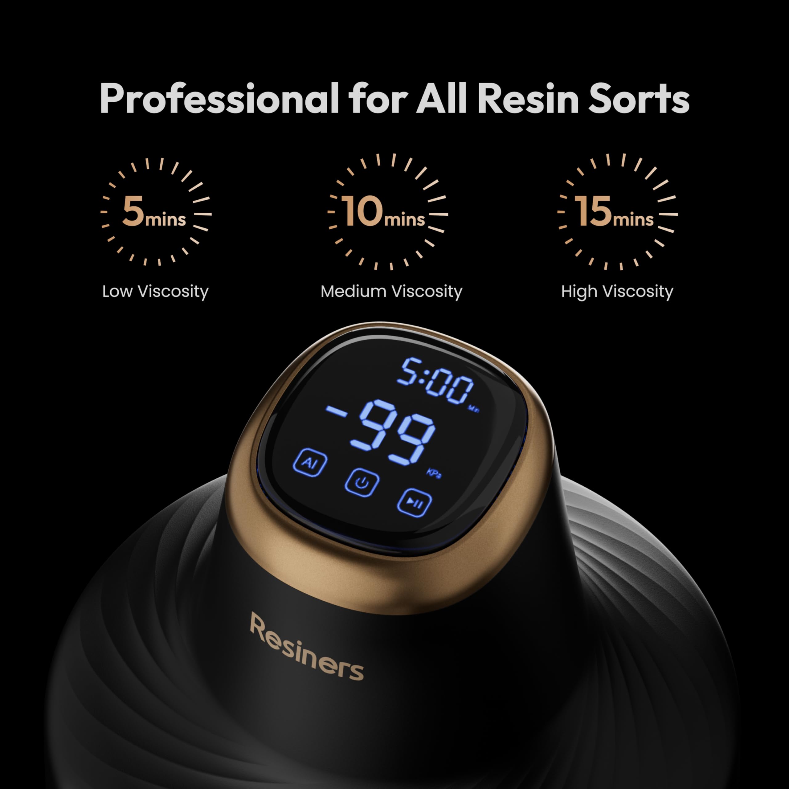 Resiners Resin Bubble Remover Airless Pro, 3 Min Remove 99.99% Bubbles, 99kPa Vacuum Chamber (20L/min), 3.2L Big Capacity for All Epoxy,UV Resin,Silicone,Art Crafts,Jewelry Making (Patented)