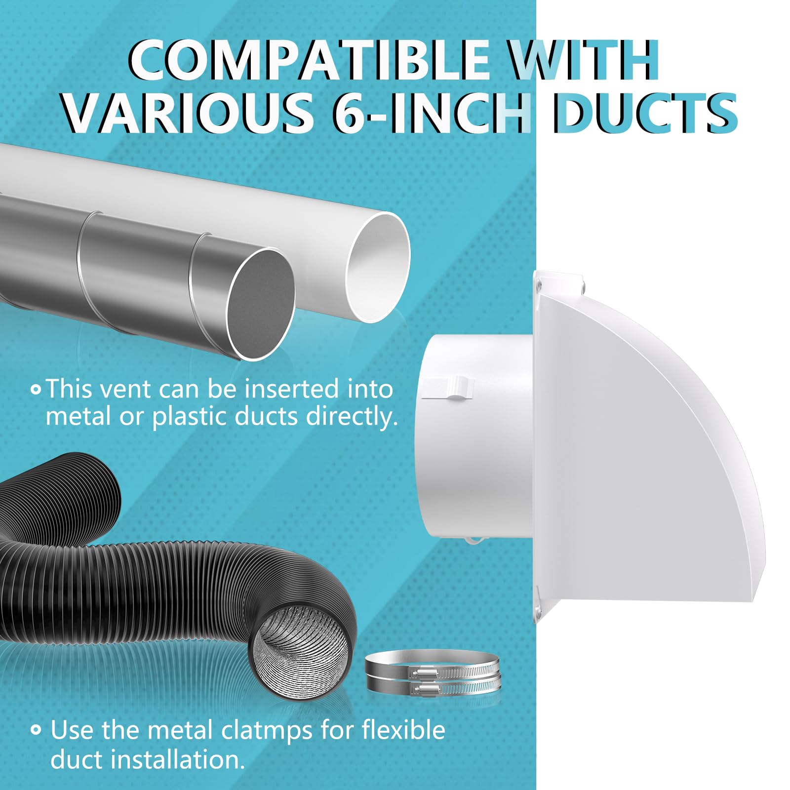 4 Inch Dryer Vent Cover Outside, HG Power Metal Exterior Vent Cover with Removable Screen & Cushioned Non-Return Flap, Air Wall Vent for House, Range Hood, AC, Opening Diameter: 3.81