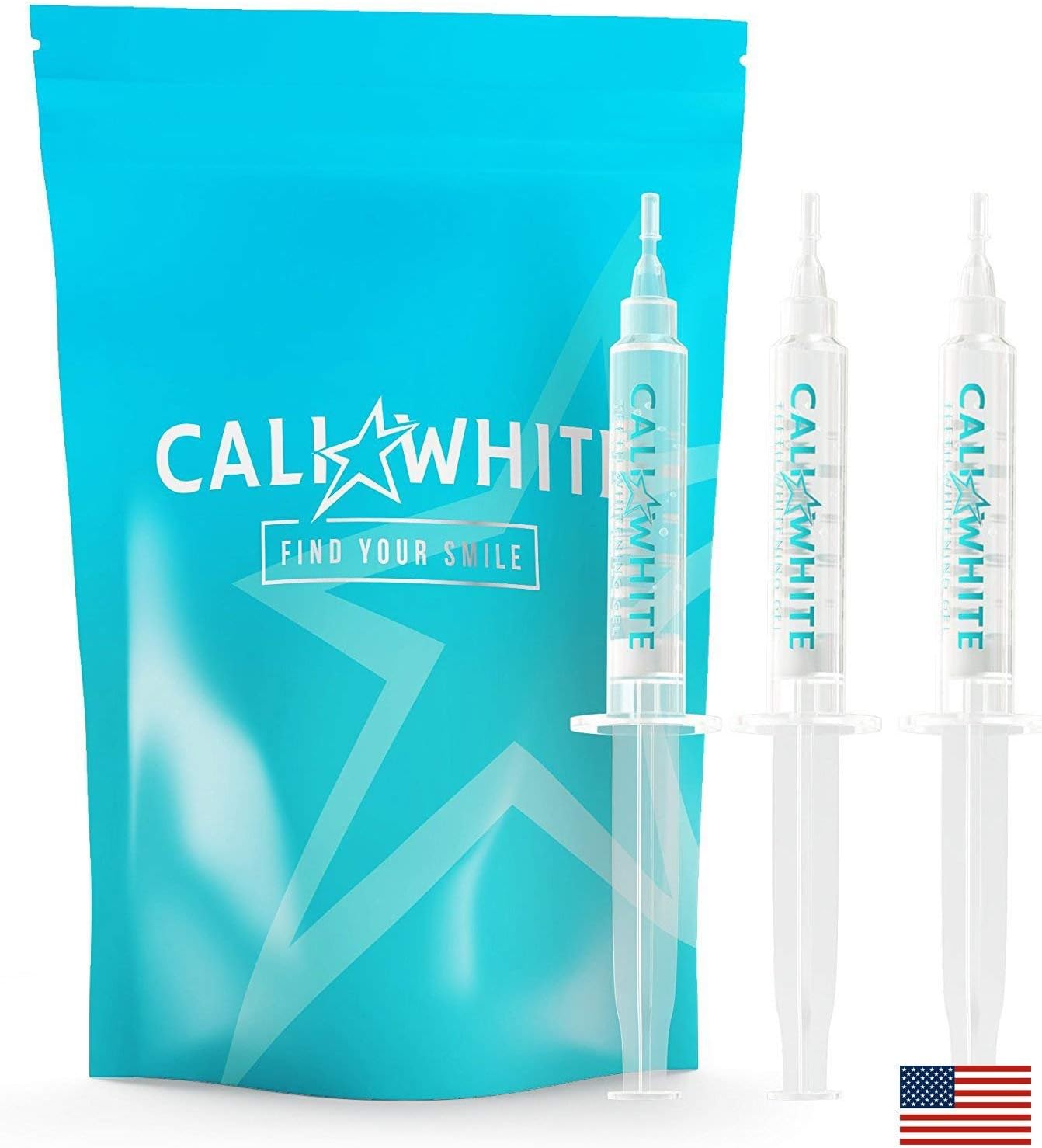 Cali White Teeth Whitening Gel Refills, 35% Carbamide Peroxide, Natural, Vegan, Organic Whitener for Sensitive Tooth Bleach, Gels MADE IN USA, 3X 5mL Syringes, Use with UV or LED Light & Trays
