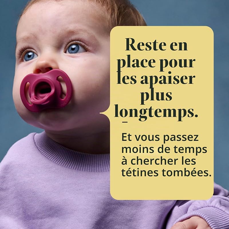 Sucette Ultra-légère Toujours en Place, 6-18 Mois, Lot de 4, Tétine Orthodontique, Conception Monobloc en Silicone