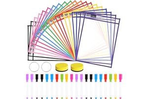Nutsball Dry Erase Pockets Reusable Sleeves 20 Pack - Heavy Duty Oversized 10" x 14" Clear Plastic Sheet Protectors - Job Ticket Holders Assorted Colors - Teacher Supplies for Classroom