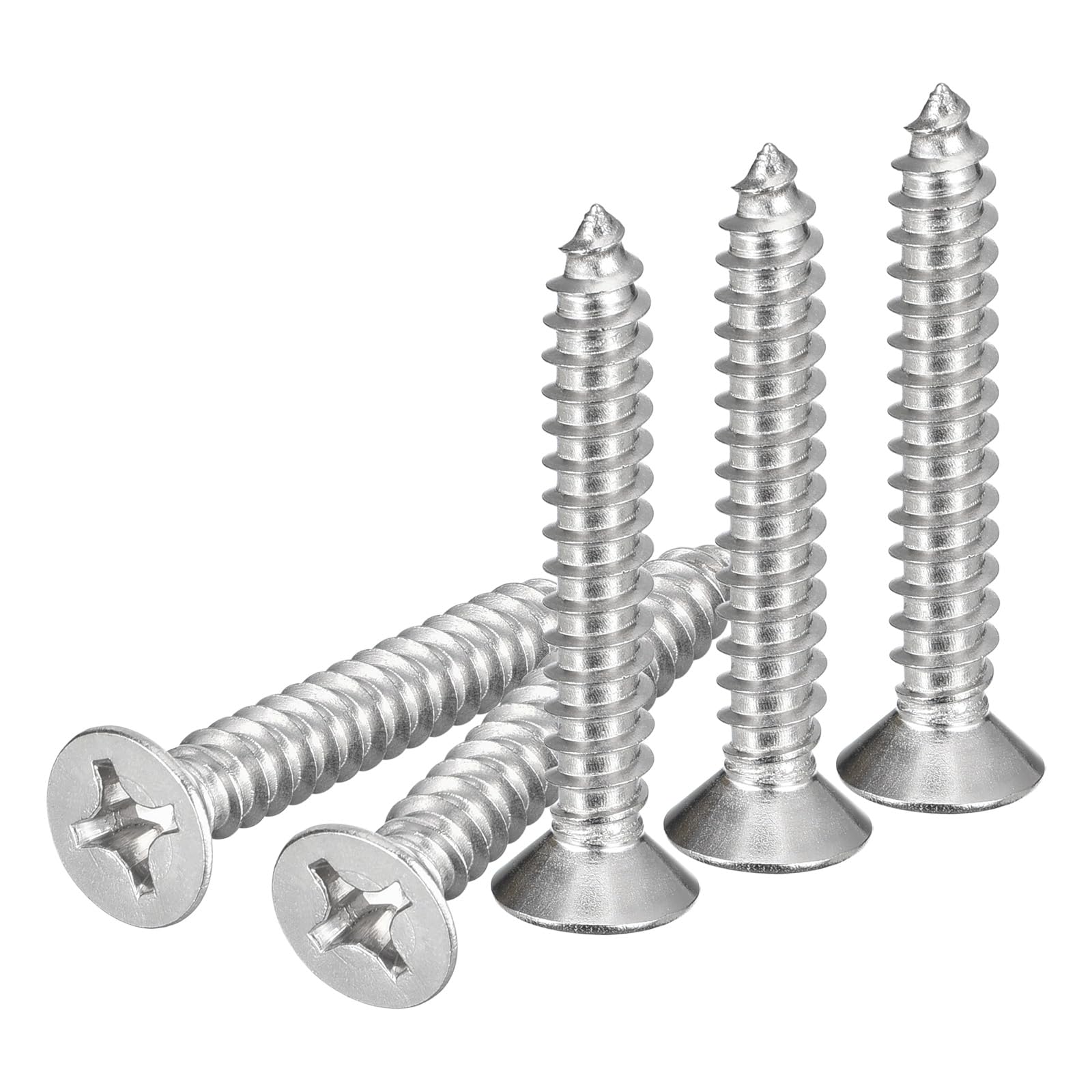 DTGN 50Pcs #12x1-1/2" Flat Head Wood Screws, 304 Stainless Steel Phillips Self Tapping Screws - Good for Woodworking, Furniture - Silver