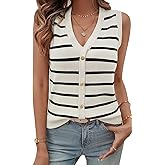 Ferrendo Women's Sweater Vest Sleeveless Striped V Neck Knit Tank Tops Button Front Cropped Vests 2026 Trendy