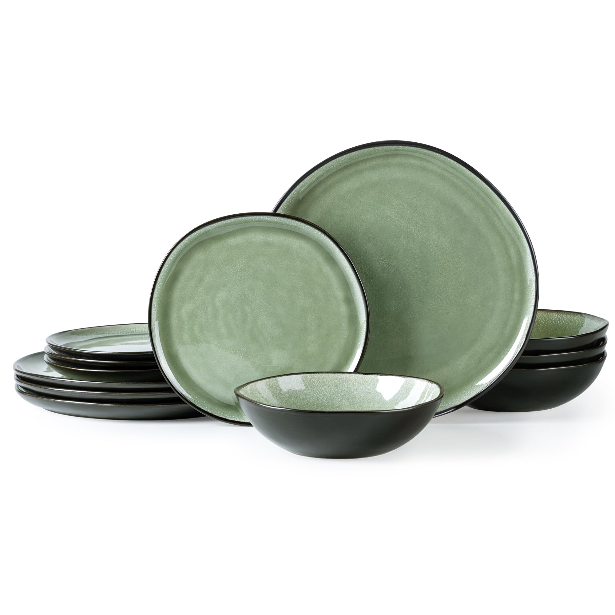AmorArc Ceramic Dinnerware Sets,Handmade Reactive Glaze Stoneware Plates and Bowls Sets,Highly Scratch Resistant | Dishwasher & Microwave Safe Dishes Set,Service for 4 (12pc) Image