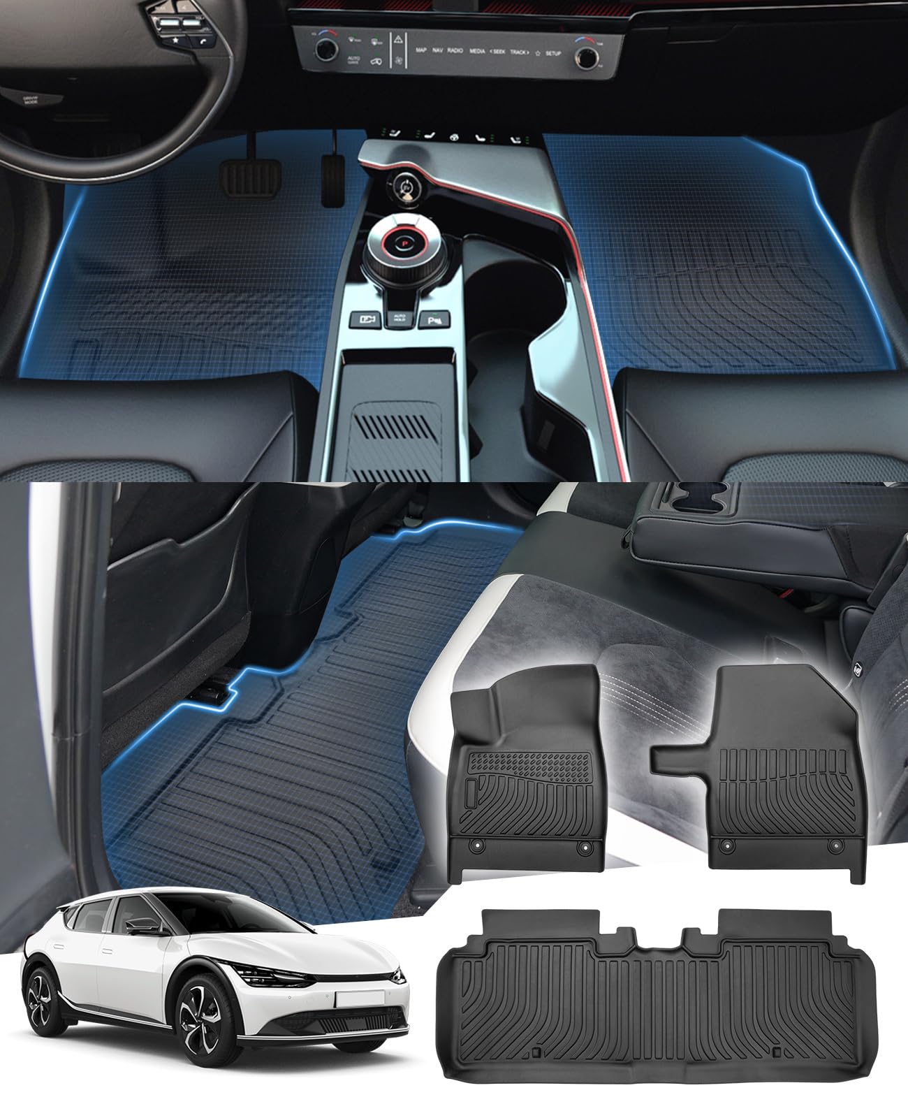 Photo 1 of Sunsdrew Floor Mats for 2022 2023 2024 2025 KIA EV6 GT/GT-Line TPE Trunk Liners Mat All Weather Odorless Anti-Slip Floor Liners 1st&2nd Row Full Set Car Trunk Mats for KIA EV6 Accessories