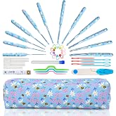 Looen Crochet Hooks Set, 12 Sizes 2.0mm(B)-8.0mm(N) Ergonomic Handle for Arthritic Hands, Soft Rubber Grip Knitting Needles Kit for Crochet Beginners, Knitting Enthusiasts (Sky Blue)