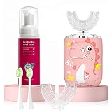 PVOGRT Kids Electric U Shaped Toothbrush,Kids Dinosaur Sonic Full Mouth Toothbrush with 4 Soft Brush Head Automatic 6 Cleaning Modes IPX7 Waterproof 360 Degree Cleaning - Age8-15 Pink