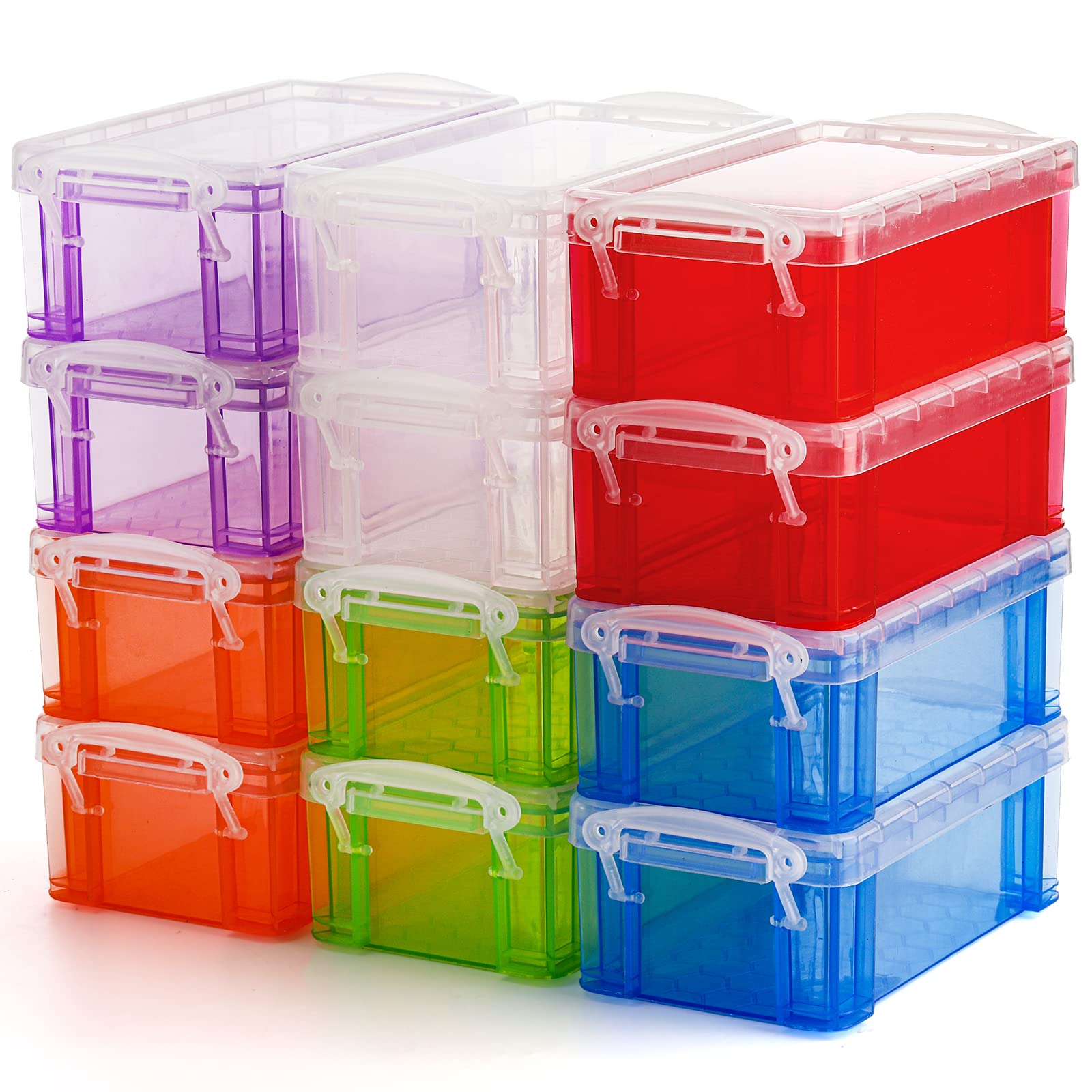 Photo 1 of Hiceeden 12 Pack Small Plastic Storage Box with Lid, 5.3"x3"x2" Stackable Clear Latch Storage Case Bins Organizer Container for Craft Items, Jewelry Beads, 6 Colors